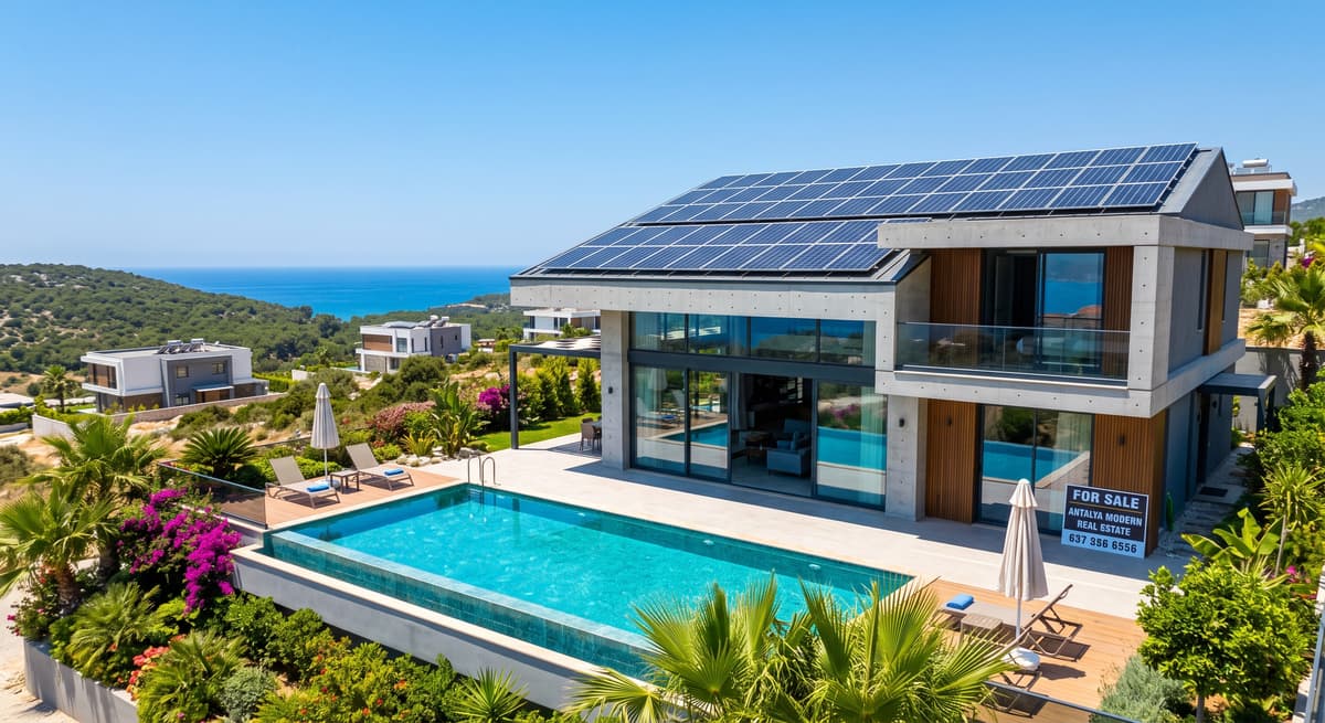 Antalya villa çatısında ev tipi güneş enerjisi sistemi — ev tipi güneş enerjisi fiyatları